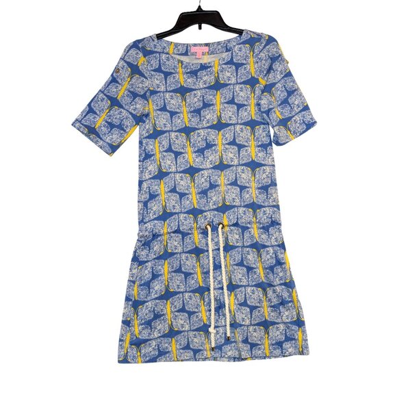 Lilly Pulitzer Raquel Light Blue Butterfly Print Dress Drawstring Waist XS - Picture 2 of 8